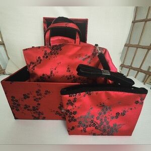 Celebrity Japanese VTG. Oriental Satin Look Tapestry Make Up Pouch/ Handbag/ Box